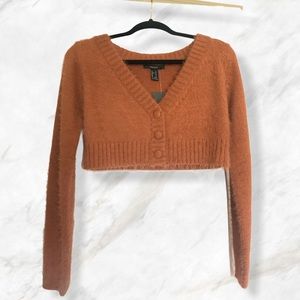 Rust Orange Fuzzy Super Cropped Cardigan Sweater